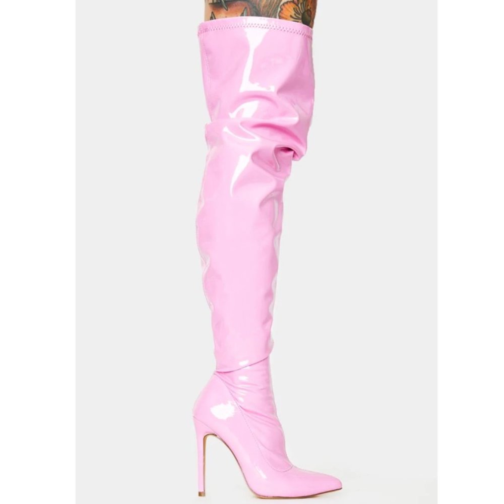 Dolls Kill Baby Draw The Line Pink Vinyl Boots